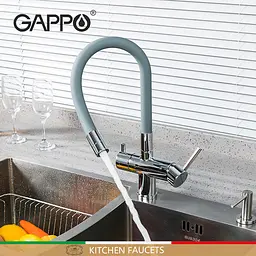Змішувач для кухні на дві води Gappo G4398-30 з гнучким виливом, сірий/хром, Сірий - мініатюра 3