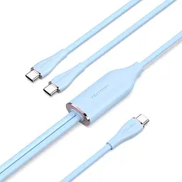 Кабель USB 2.0 Type-C M - 2хType-C M Y-Splitter 1.5м 100W Синій Silicone Type Vention