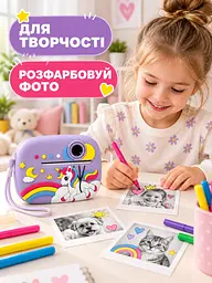 Фотоапарат миттєвого друку дитячий Єдиноріг Full HD акумуляторний з відео та термопапером 2, 4" 12 мП, фіолетовий (5068766629) - мініатюра 9