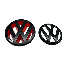 Емблема передня+задня Volkswagen Golf V (GTI) чорна глянцева+червоний (d=125 мм+110 мм) пластик