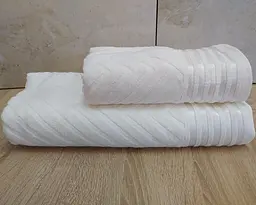 Набір турецьких махрових рушників 50х90+70х140 Gulcan Jacquard Cotton Lux Yeni Cizgili Krem
