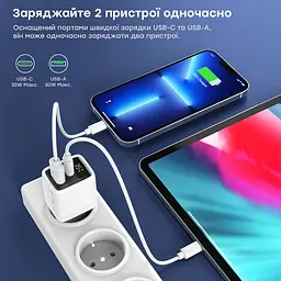 Мережевий зарядний пристрій Choetech PD6052 PD35W GAN A+C White (43-00128) - мініатюра 5