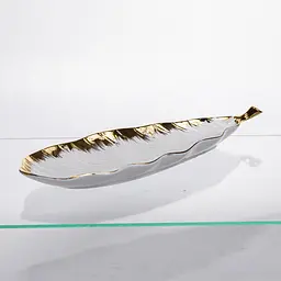 Порцелянове блюдо для сервірування столу 37×13×2.5 (см) блюдо для подавання закусок Білий із золотом Yiwu CJY-145 - мініатюра 3