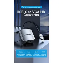Перехідник Vention USB-C to VGA Grey (TDFHB) [170488] - мініатюра 2