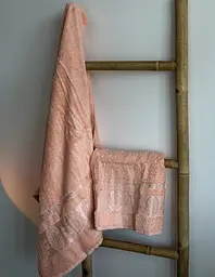 Набір турецьких бамбукових махрових рушників Zeron 50х90+70х140 Bamboo Agaс Desen персиковий 2 - мініатюра 3