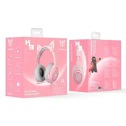 Накладні навушники Onikuma Gaming CAT with LED K9 7.1, USB, 2x3.5mm, 2.2m, pink - мініатюра 11