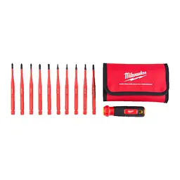 Набор отверток прецезионных изолированных VDE MILWAUKEE 10-в-1 (рукоятка VDE + 10 бит VDE) - мініатюра 2