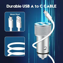 Автомобільний USB зарядний пристрій 5V/2.4A з двома портами та кабелем USB-C 1 м - мініатюра 3