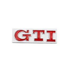 Емблема напис GTI для Volkswagen червона з сріблястою окантовкою 79х23 мм метал (на скотчі)