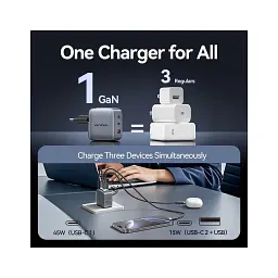 Зарядний пристрій Vention 2xUSB-C PD70W + 1xUSB QC3.0 22.5W GaN gray (FEXH0-EU) - мініатюра 8
