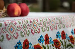 Скатертина Ecotton 150х200 см натуральна бавовняна Маки Український етно-стиль сірий (24939) - мініатюра 9