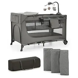 Ліжко-манеж с пеленатором Kinderkraft Joy 2 Dark Grey (KLJOY02DGR000AC)