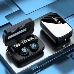 Бездротові навушники Wireless TWS M9-17 з вбудованим ліхтариком + LED дисплей з індикатором рівня заряду Чорні - мініатюра 3