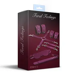 Набір Feral Feelings BDSM Kit 5 Burgundy, наручники, поножі, хрестовина, маска, падл - мініатюра 2