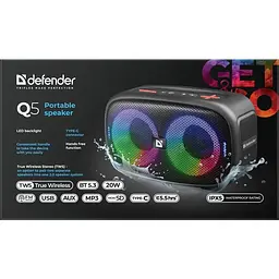 Акустична система 1.0 Defender Q5 20 Вт Bluetooth/FM/USB/TF/IPX5, LED, чорна - мініатюра 6