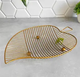 Металева фруктовниця Maestro MR-1038 у формі листка – золота корзина для кухні та столу - мініатюра 2