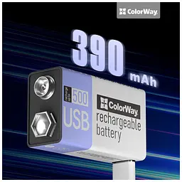 Акумулятор Крона USB-С 390 mAh 9V (Li-Polymer) ColorWay (CW-UB9V-06) - мініатюра 5