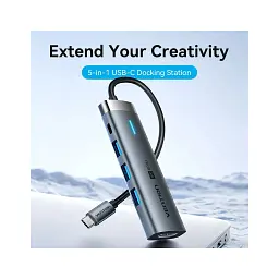 Концентратор Vention USB-C 5-in-1 3xUSB 3.0 + HDMI 4K60Hz + USB-C PD100W gray (TGMHB) - мініатюра 3