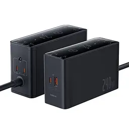 Зарядний пристрій Baseus Digital GaN Intelligent Desktop Fast Charger 240W (3xType+C+USB+DC) (With Cable DC to DC black (P10163901113-00) - мініатюра 5