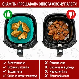 Квадратна щільна силіконова форма для аерогрилю, духовки та мультипечі з ребристим дном 20х20 см Бірюзовий 88549 - мініатюра 5