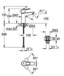 Змішувач для умивальника M-Size + натискний донний клапан Grohe BauLoop New 23886001 Хром - мініатюра 2