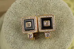 Сережки Xuping Jewelry Три квадрата з чорною керамікою 1,6 см золотисті
