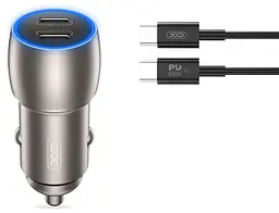 Автомобільний зарядний пристрій XO CC51 Metal double USB-C QC&PD3.0 40W 3A with Type-C-Type-C cable Tarnish