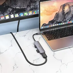 Мульти адаптер хаб Hoco HB28 6в1 Type-C to USB 3.0 F / USB 2.0 F / HDMI F / Type-C F / SD / TF PD 100W 0.135 м сірий - мініатюра 2