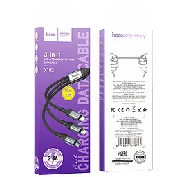 Дата кабель Hoco X102 Fresh 3in1 USB to Lightning + MicroUSB + Type-C (1m) Black - мініатюра 6
