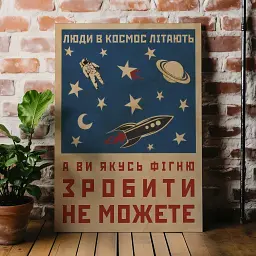 Інтер'єрна картина Люди в космос літають, а ви…, гумористичний постер, мотивація, 60×43 см (id4354)