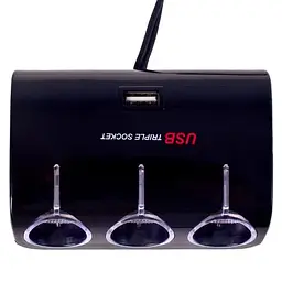 Автомобільний розгалужувач прикурювача VOIN 3 виходу 1USB 1000mA 12/24V (SC-3073) - мініатюра 3