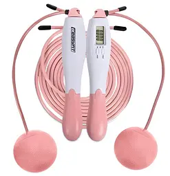 Скакалка без шнура EasyFit TwinRope з лічильником 2,8 м білий-рожевий (EF-1909-WP)