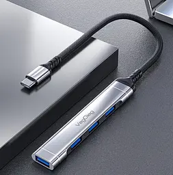 Розгалужувач Хаб 4 порти VEGGIEG VK-301 HUB Type-C на USB 3.0 — 4 порти, 480Mbts, живлення від USB, 15cm - мініатюра 4