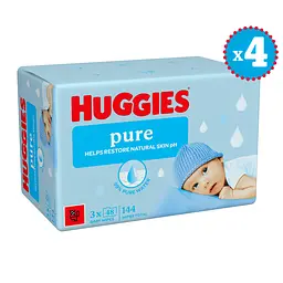 Набір вологі серветки Huggies Pure Triplo без пластику 576 шт. (4 уп. x 144 шт.)