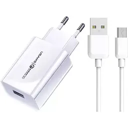 Мережевий зарядний пристрій Usams T48 KiT T22 18W + Cable U-Turn USB-A to micro-USB White [160792]