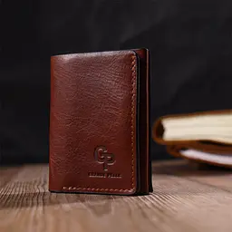 Стильний чоловічий гаманець у три складання Grande Pelle 16786 коричневий - мініатюра 8