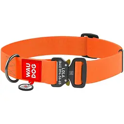 Нашийник для собак Waudog Waterproof, коллартекс, водостійкий, з QR паспортом, 43-70х4 см, помаранчевий
