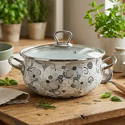 Каструля глибока емальована зі скляною кришкою Zauberg Мереживо 1,5 л d.16 см (1279) - мініатюра 3