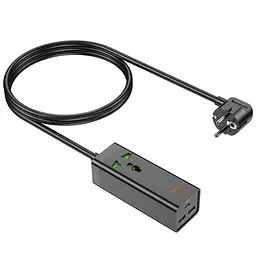 Мережевий зарядний пристрій подовжувач Hoco AC9A 2 USB/Type-C PD QC 30W 1 розетка 1.5m чорний - мініатюра 3