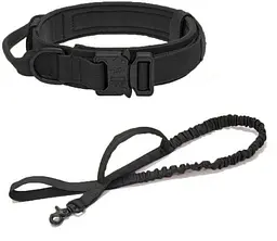 Нашийник для собак з повідцем Harness, нейлоновий з металевою пряжкою-фастекс Чорний, XL