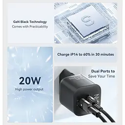 Мережевий зарядний пристрій Essager Camber 20W USB A + Type C Чорний (ECTAC-HMB01-P) - мініатюра 7