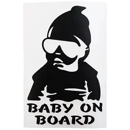 Наклейка наліпка Дитина в машині "Baby on Board" в шапці 15x10см чорна