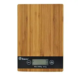 Ваги кухонні електронні Domotec MS-A Wood з сенсорним екраном і дерев'яною платформою до 5 кг коричневі