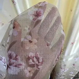 Атласні штори з квітами оливкового кольору 150х270 з тюлистом батистовим 400х270 на тасьме ALBO pbe0052708 - мініатюра 7