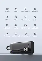 USB хаб Ugreen USB - 4x USB 3.0 + Type-C Додаткове живлення 10W (5V/2A) 0.2м 5 в 1 5 Гбіт/с USB-A Концентратор Док-станція HUB (15548) - мініатюра 4