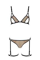 Еротичний комплект спідньої білизни Passion GABI Set S/M beige трусики з гартерами - мініатюра 3
