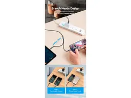Кабель USB Type-C Vention 2-in-1 USB-A to Dual USB-C Y-Splitter Cable 1m Gray (CQOHF) - мініатюра 6