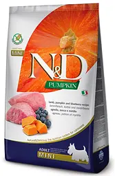 Беззерновий сухий корм Farmina N&D Grain Free PUMPKIN LAMB & BLUEBERRY ADULT MINI для собак дрібних порід з ягням та чорницею 2,5 кг