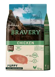 Сухий корм для цуценят середніх та великих порід Bravery Chicken Puppy Large/Medium з куркою 12 кг 04PE012000.0011.0036
