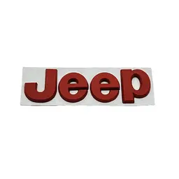 Емблема напис Jeep 134×40мм Червона метал (на скотчі)